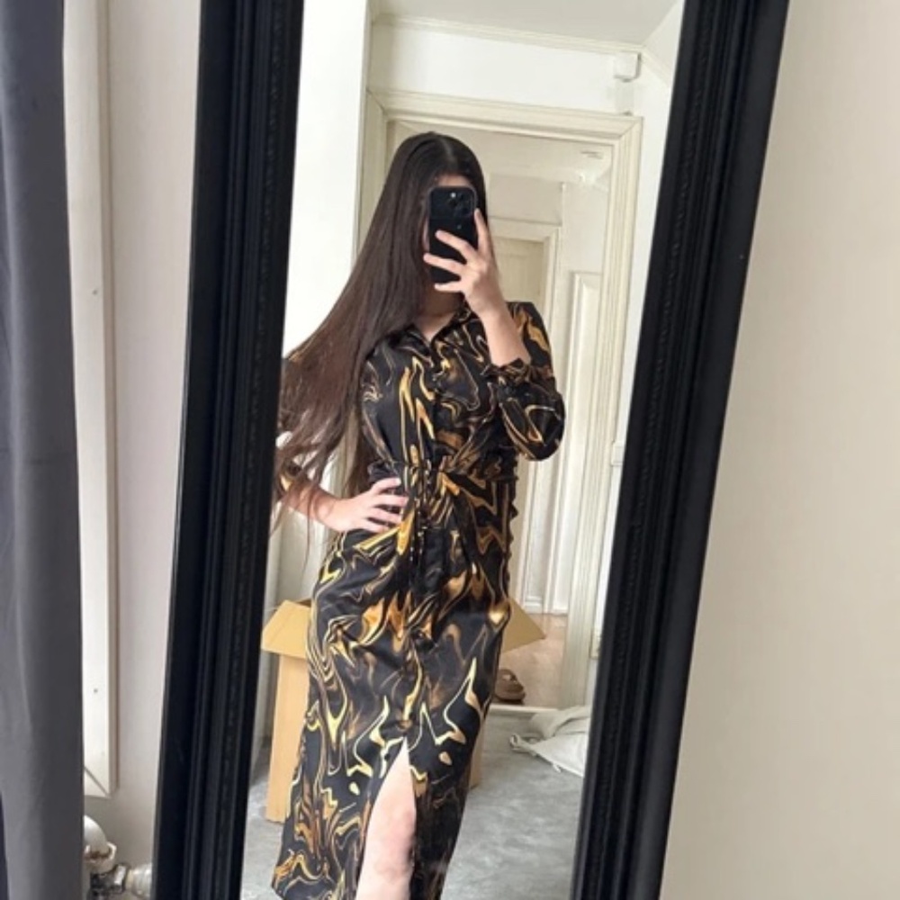 Bershka Black Yellow Mini Dress, Size M